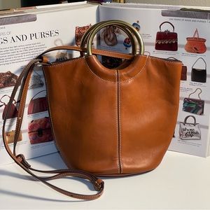 J Crew leather purse with round leather handles and cross body strap pre-owned